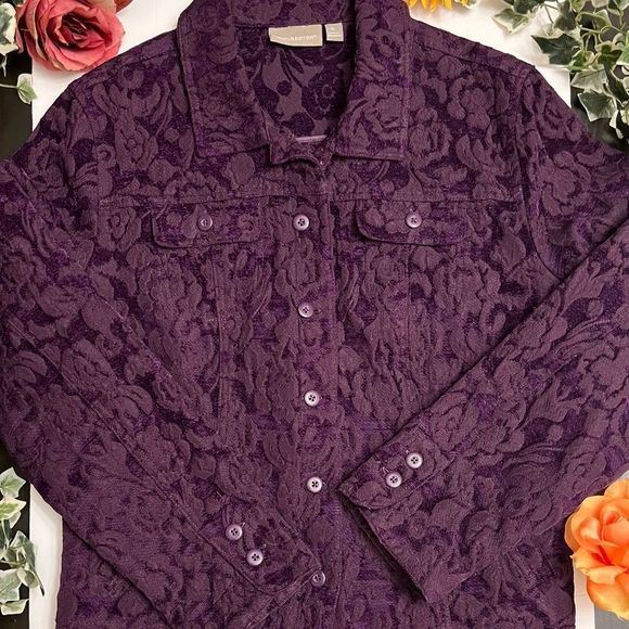croft & barrow Jackets & Blazers - Croft & Barrow Women's Deep Plum Brocade Weave Trucker Style Jacket, Sz XL, EUC